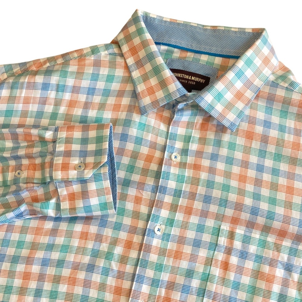 Johnston & Murphy Mens XXXL 3XL Plaid Button Down Shirt Cotton Multi‎ Color Prep